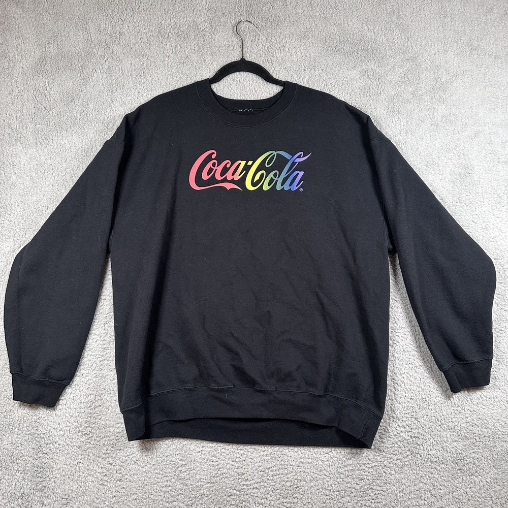Coca-Cola Sweatshirt Mens Large Crewneck Rainbow Graphic Pullover Coke Retro Sty